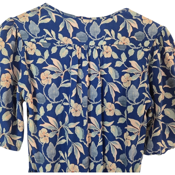 FAHERTY Women Size XS Blue Floral S/SL Button Front Ruffle Dress - Picture 9 of 11